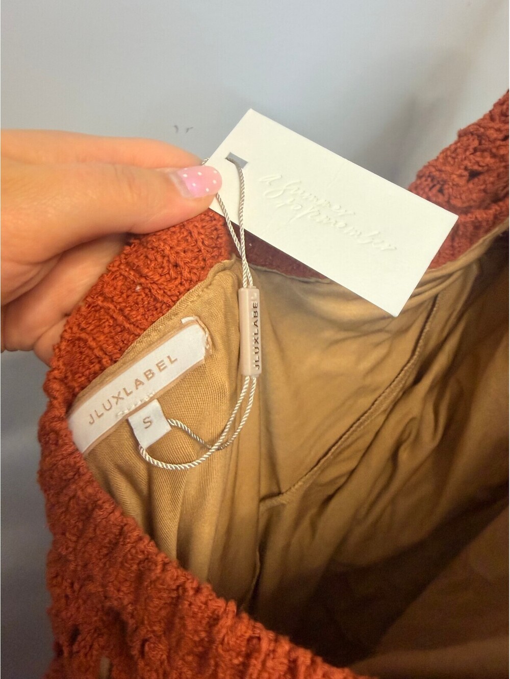 JLUXLABEL Rust Crochet Knit Long Sleeve Maxi Dress Size S - Picture 3 of 3